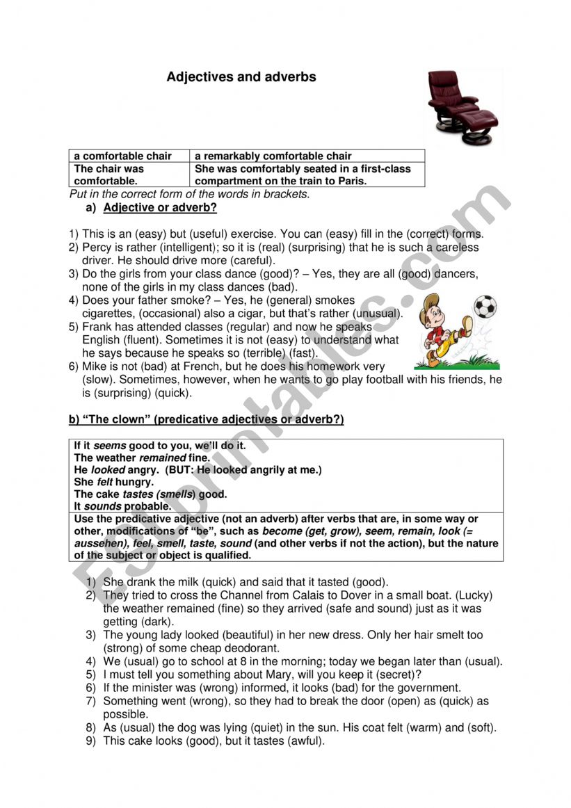 Adjective or adverb with key  worksheet