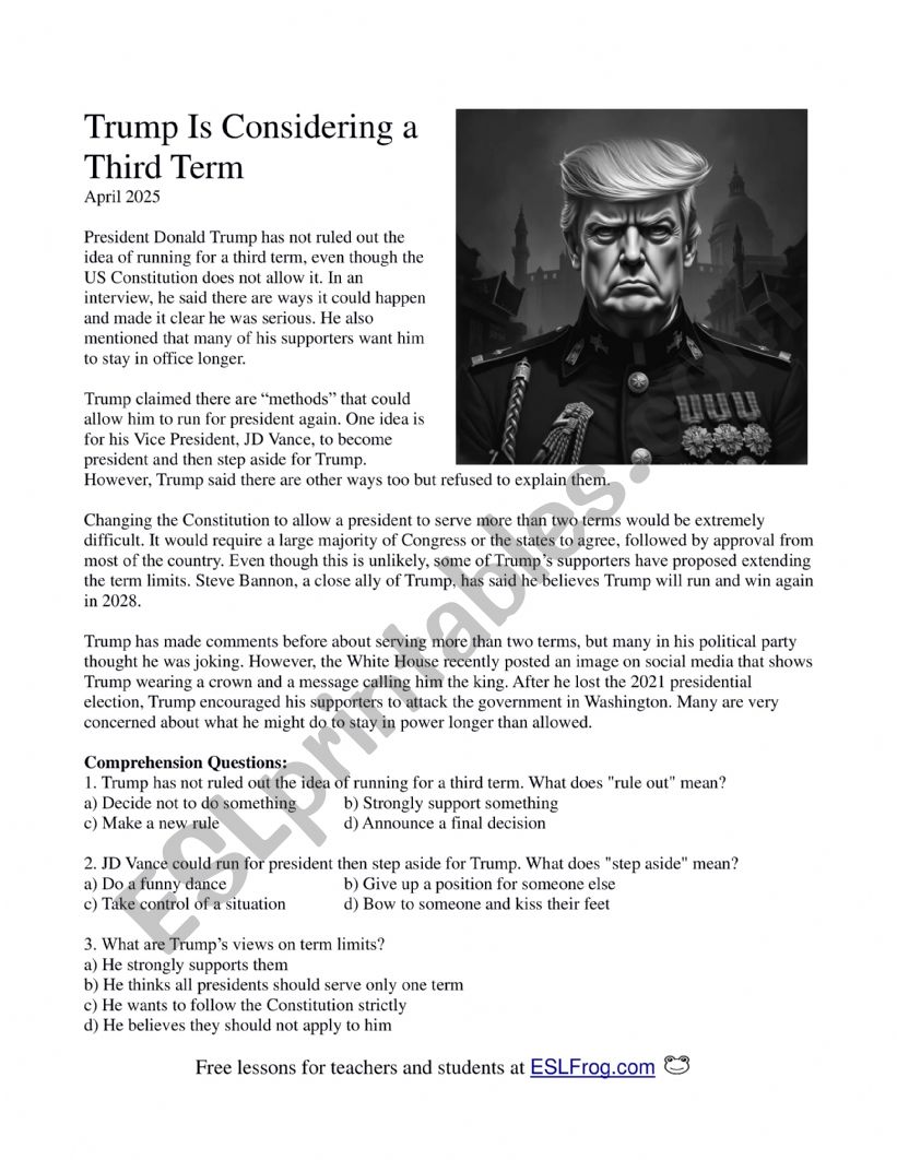 Trump Is Considering a Third Term - Reading Lesson