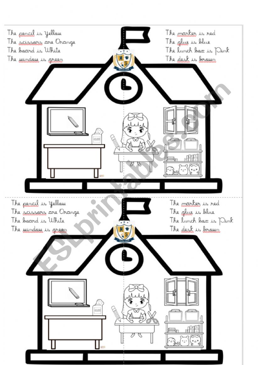 School objects and colors - ESL worksheet by Maresar