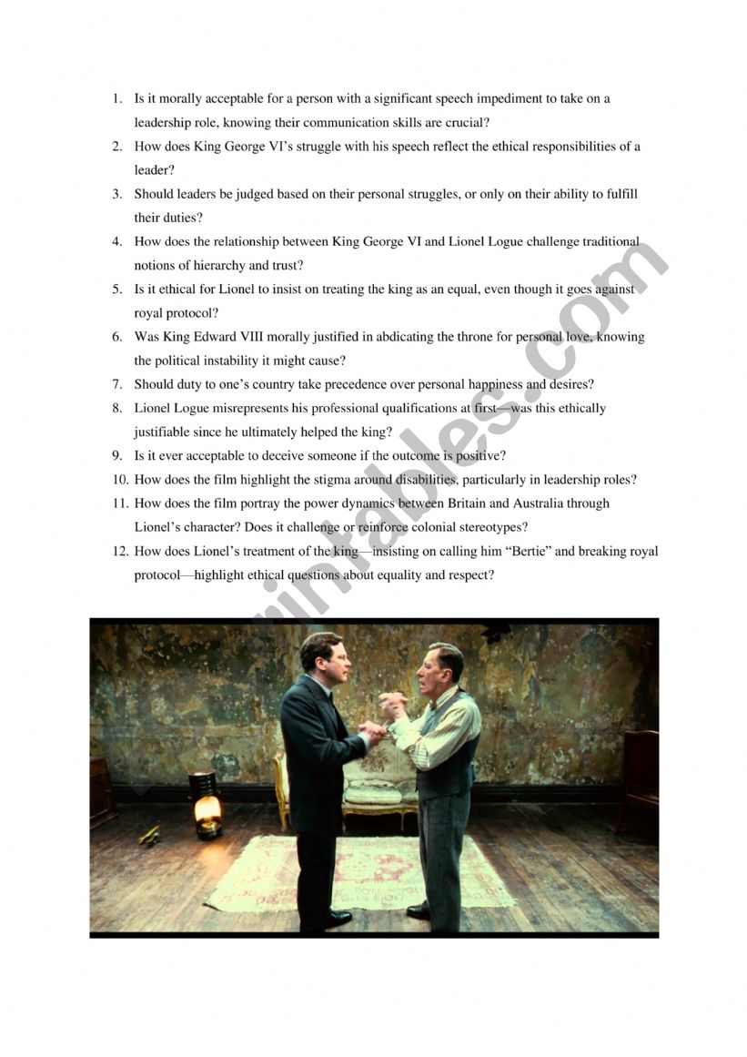 The King�s Speech worksheet