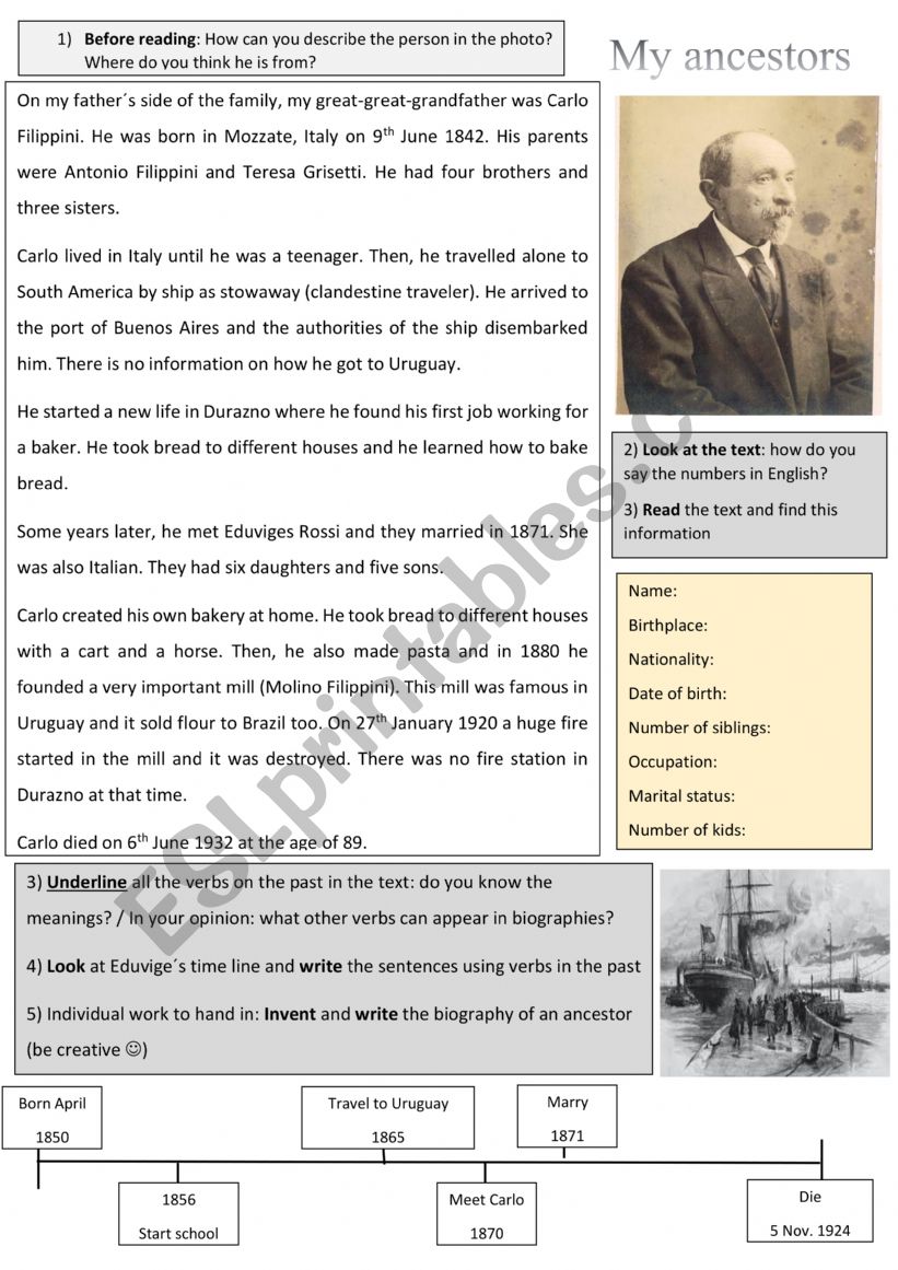 My ancestors worksheet