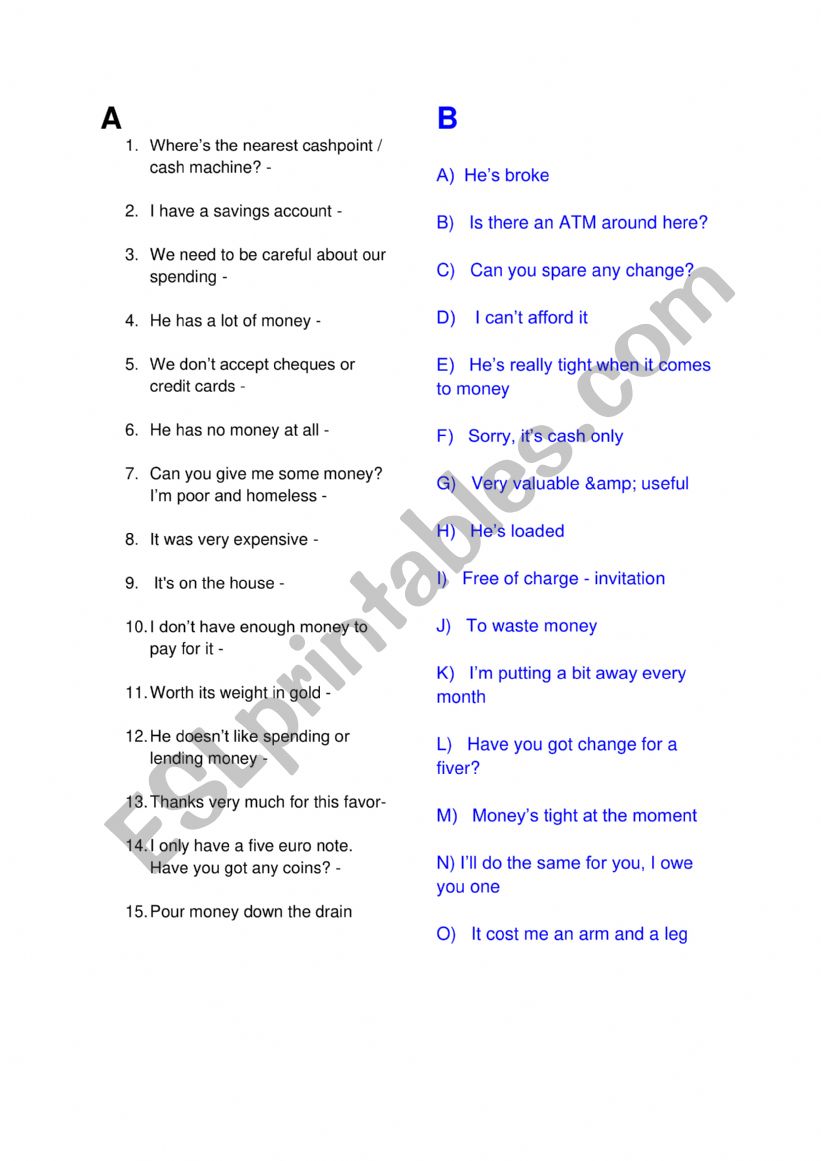 Money expressions and their meanings