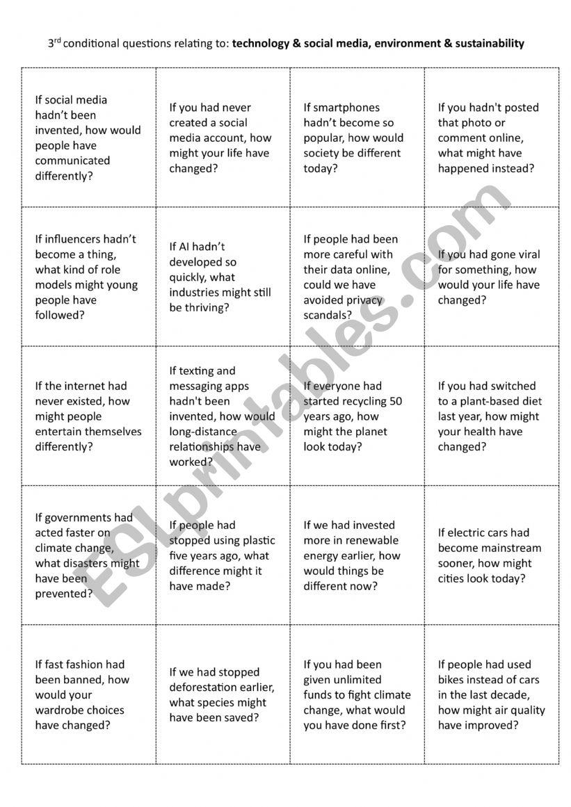 3rd conditional questions relating to technology & social media, environment & sustainability