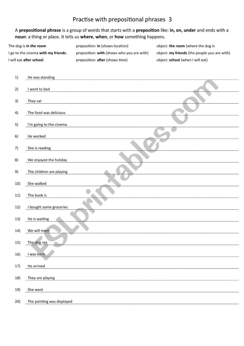 Practise with prepositional phrases 3