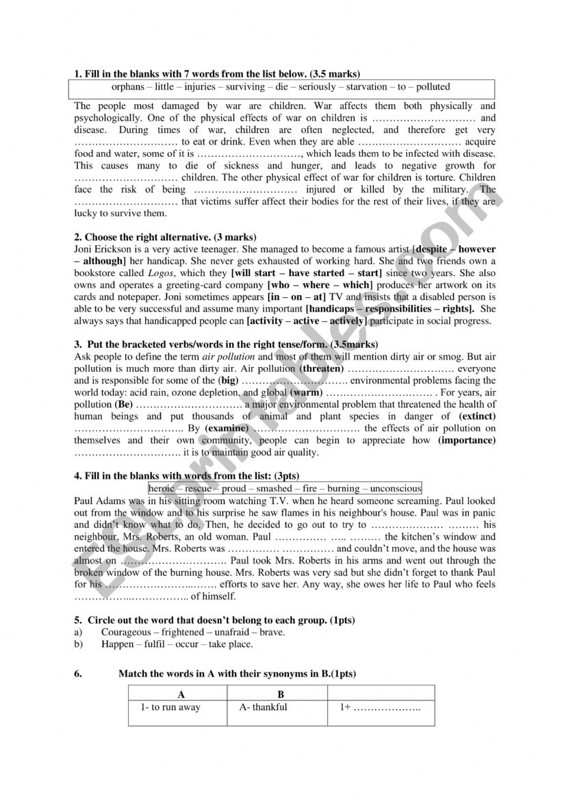 miscellany of language tasks for 1st year