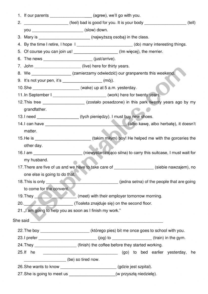 Matura exam grammar worksheet