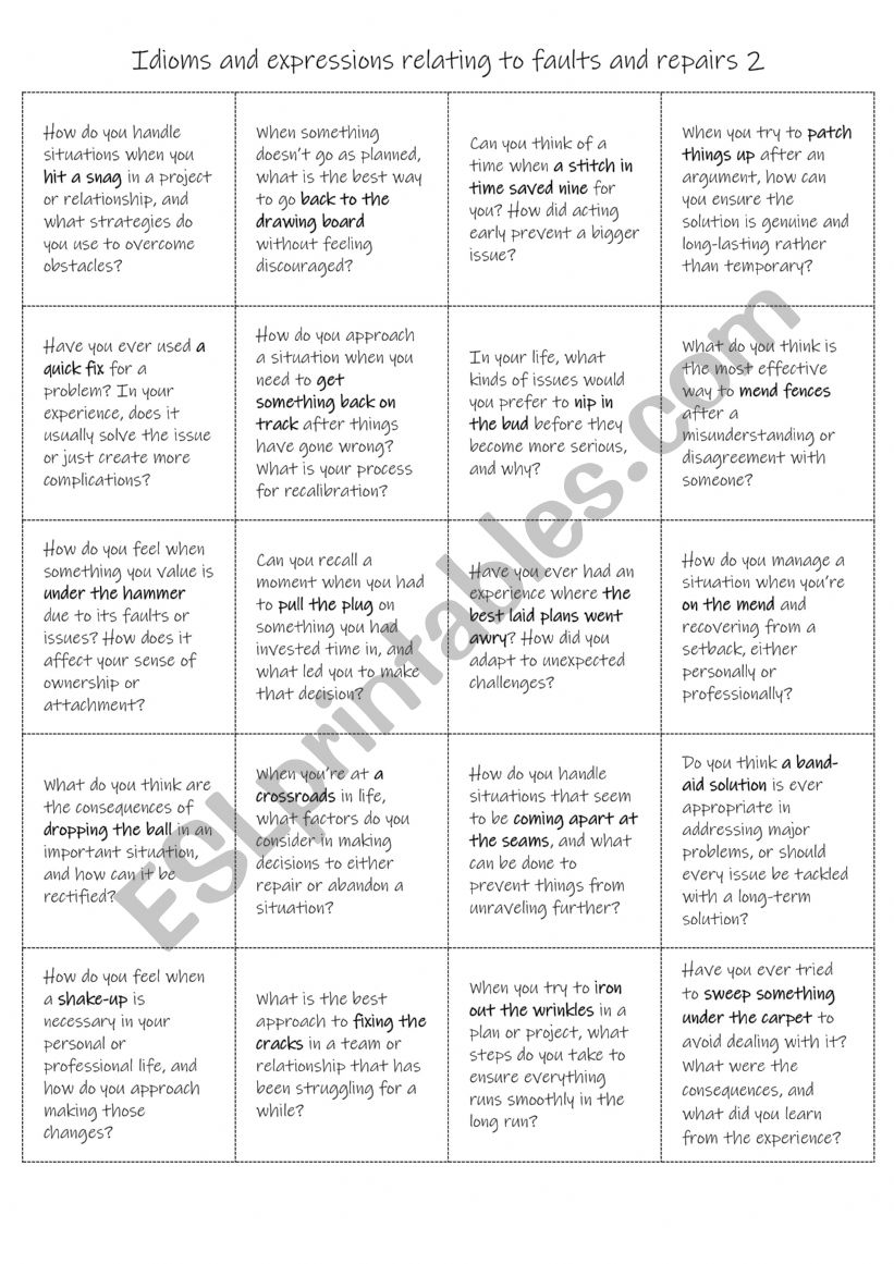 B1+-C1  Idioms and Expressions Relating to Faults and Repairs 2 