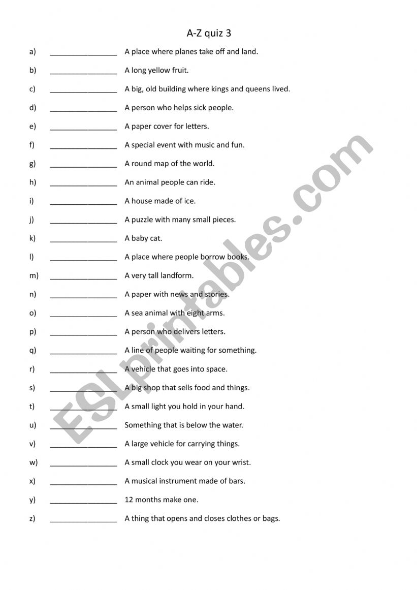 A-Z quiz 3 - Vocab revision, warmer or cooler activity