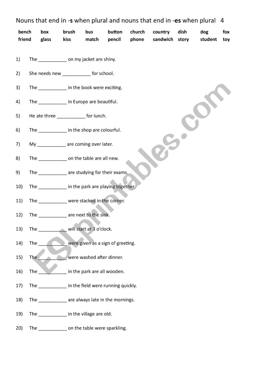 Nouns that end in -s when plural and Nouns that end in -es when plural 4