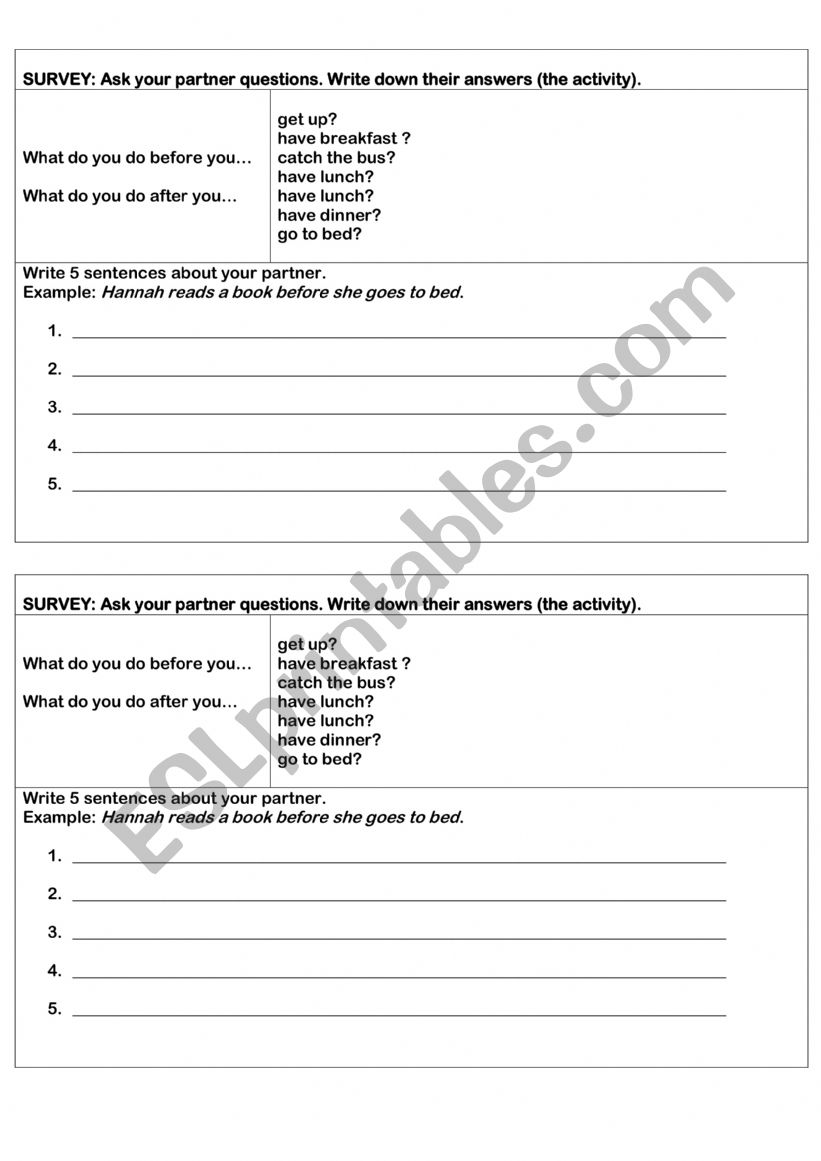 Survey: Routine worksheet