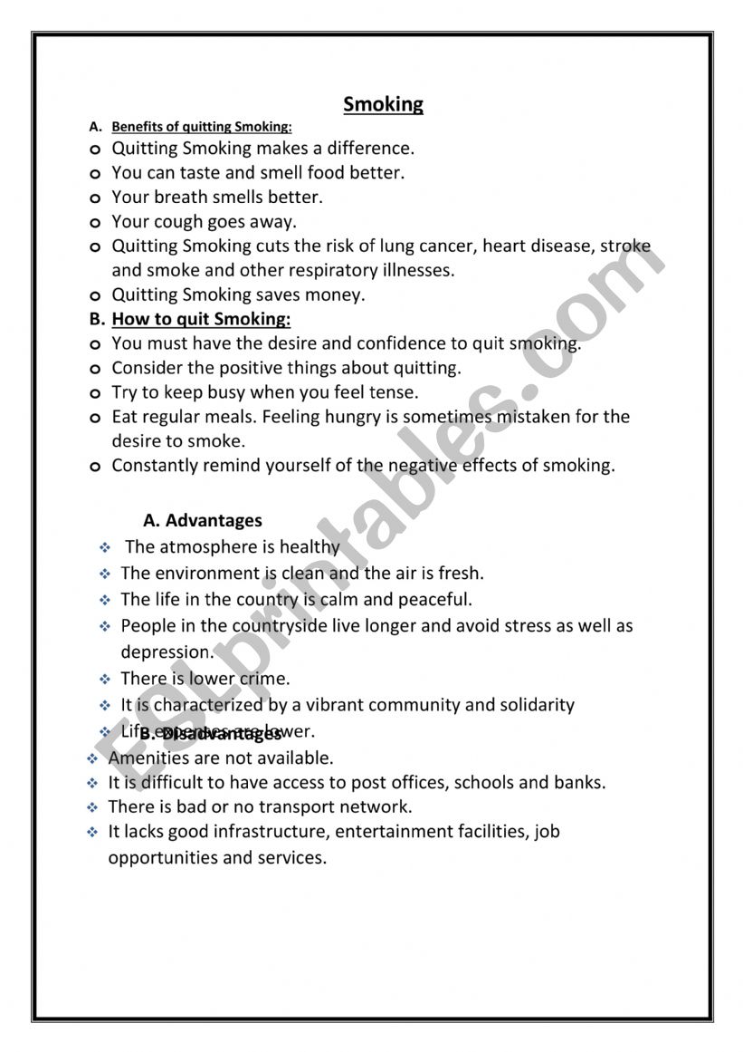 Smoking worksheet