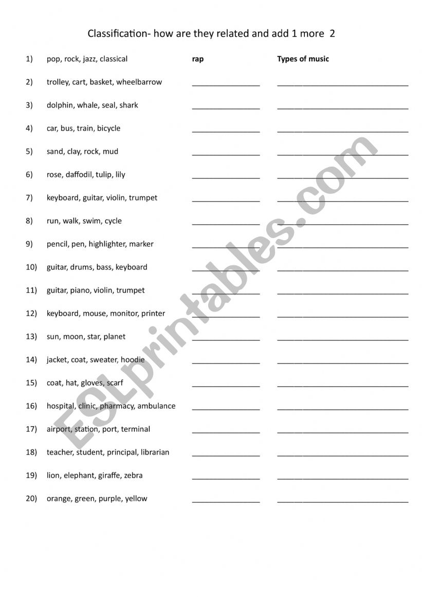 Classification- how are they related and add 1 more 2