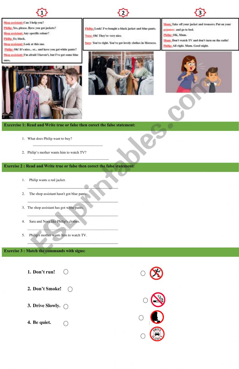 Worksheet - Reading about Shopping and clothes + commands