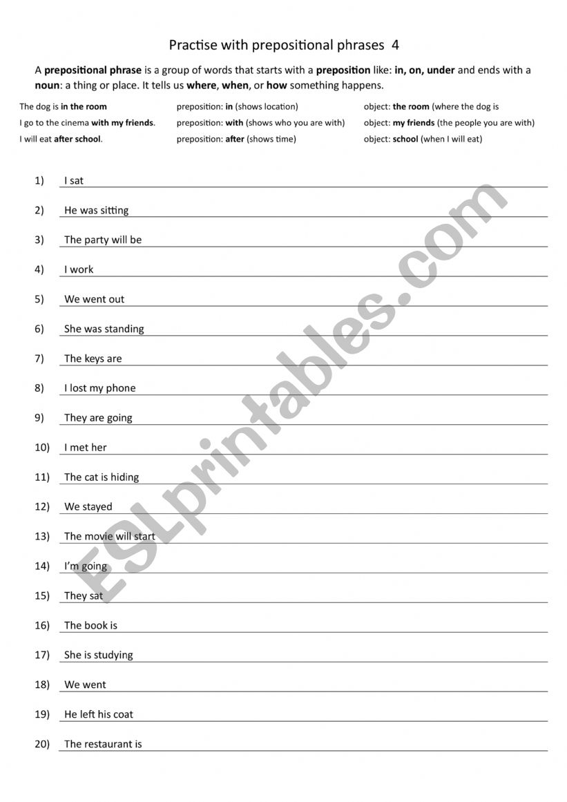 Practise with prepositional phrases 4
