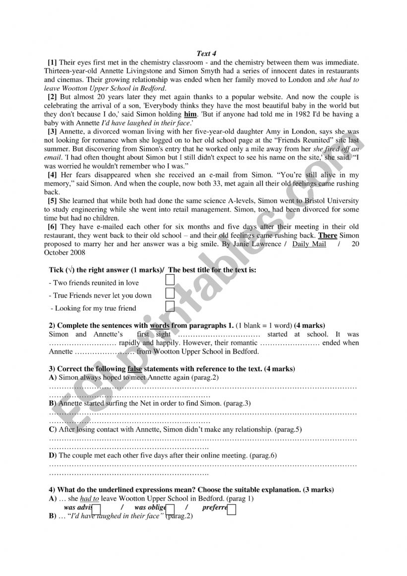 two friends reunited worksheet