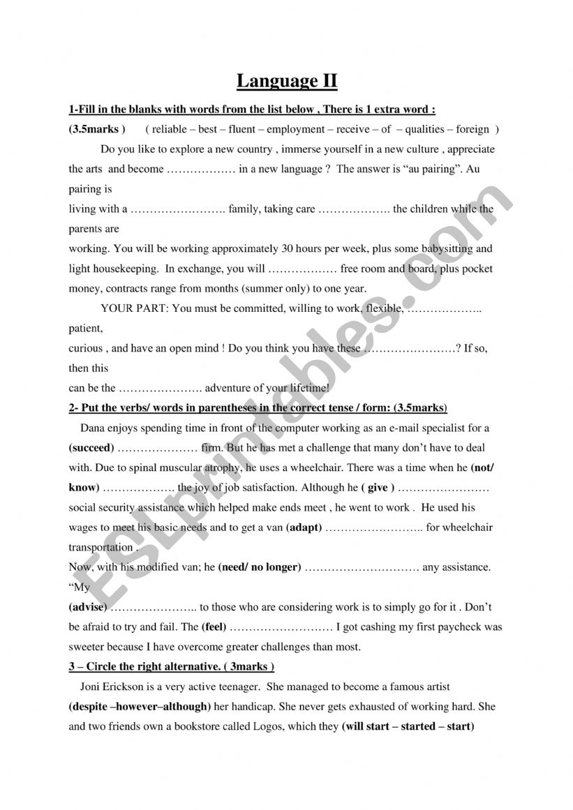 term 3 language tasks 2 first year
