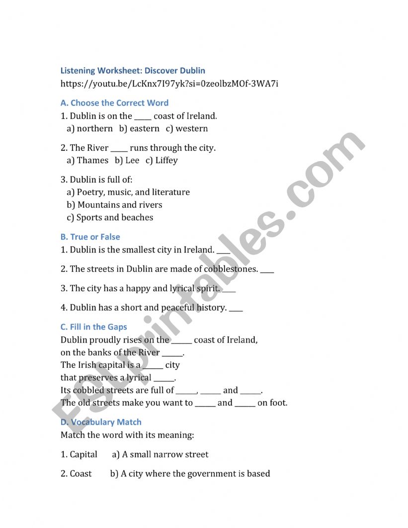 Dublin-Listening worksheet