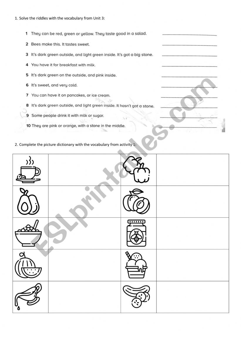 Food worksheet