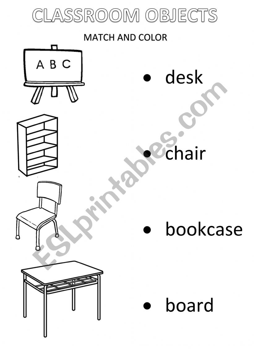 school objects worksheet