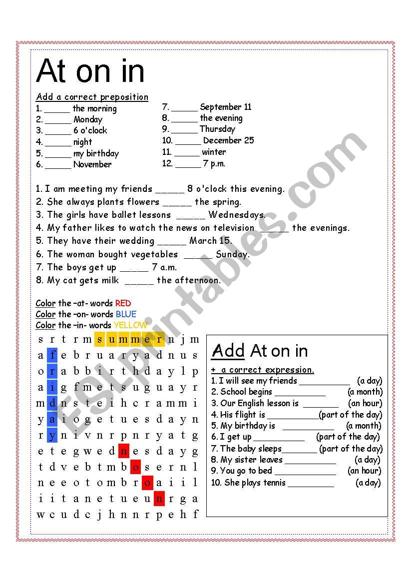 Time Prepositions : At - On - In