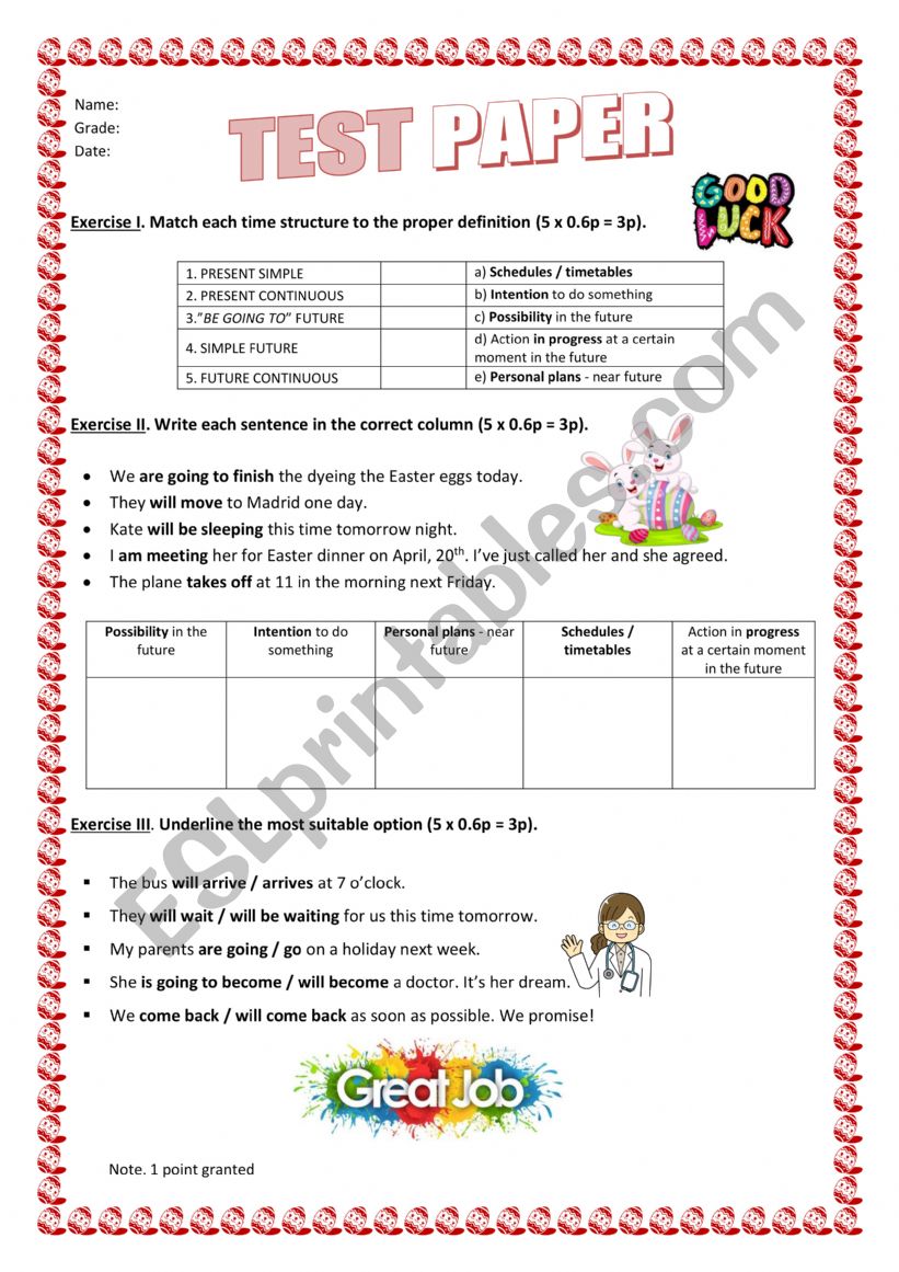 TEST PAPER - FUTURE worksheet