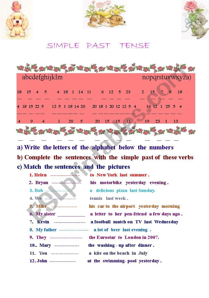 Colourful  worksheet about the simple past of irregular verbs 