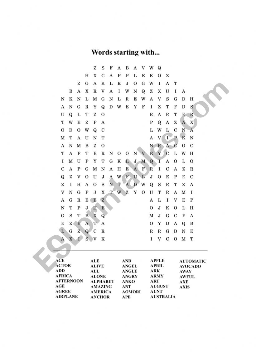 A word search worksheet