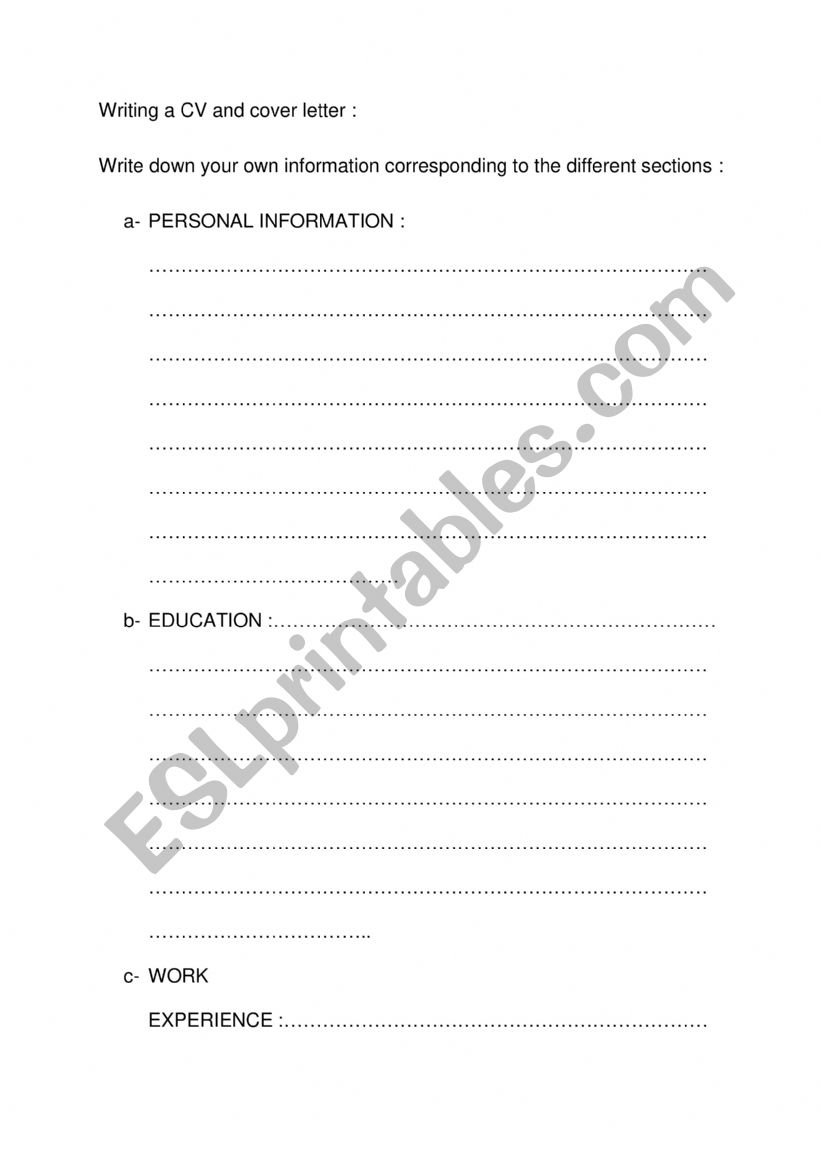 Writing a resume worksheet