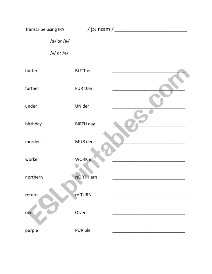 Phonetics transcription quiz on /er/ sounds 