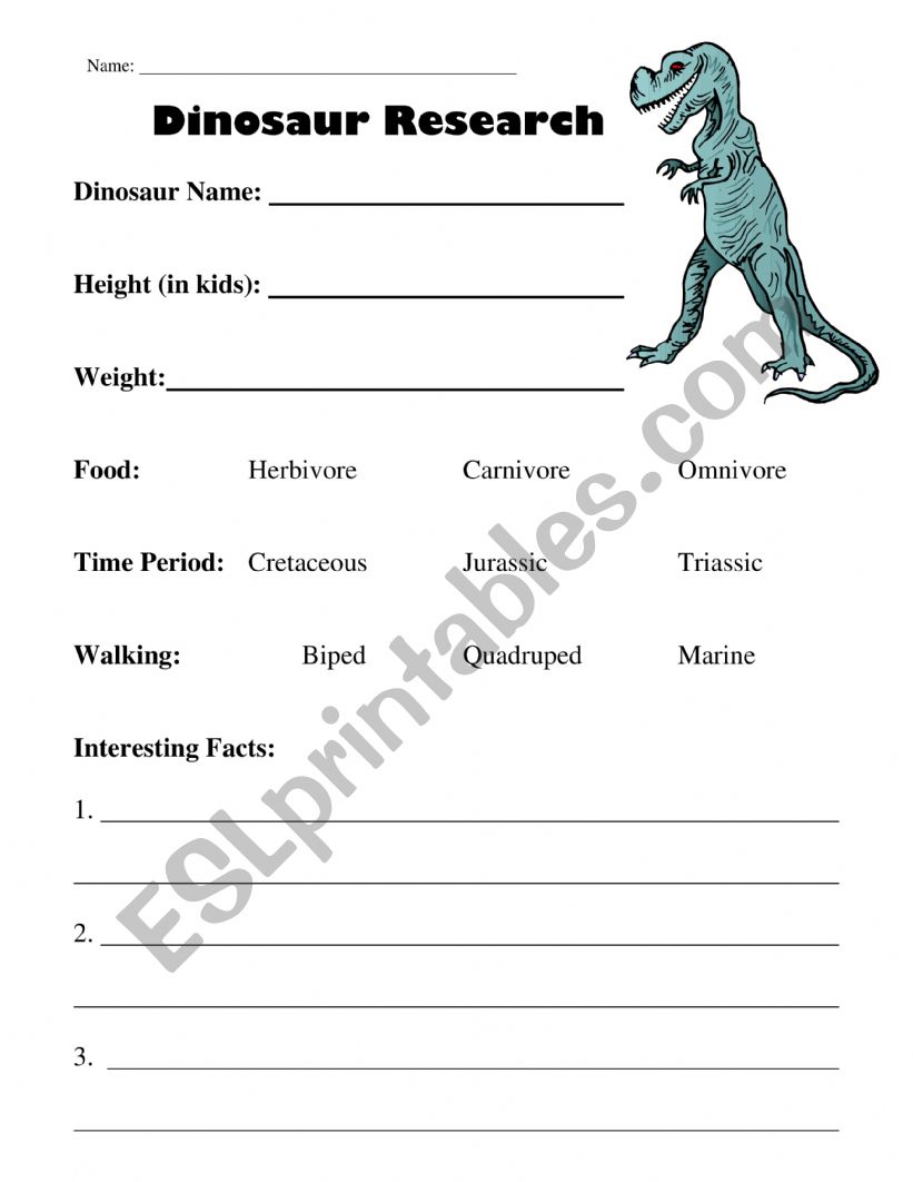 Dinosaur Research worksheet
