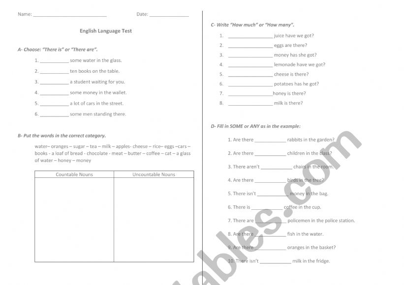 English Test worksheet