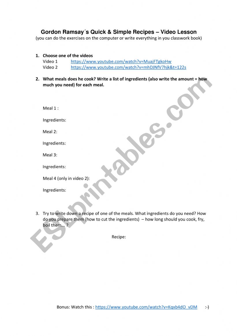 Gordon Ramsay Video Lesson worksheet