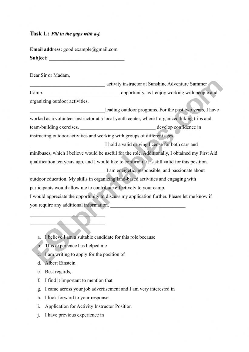 Formal email writing (Email of Application)