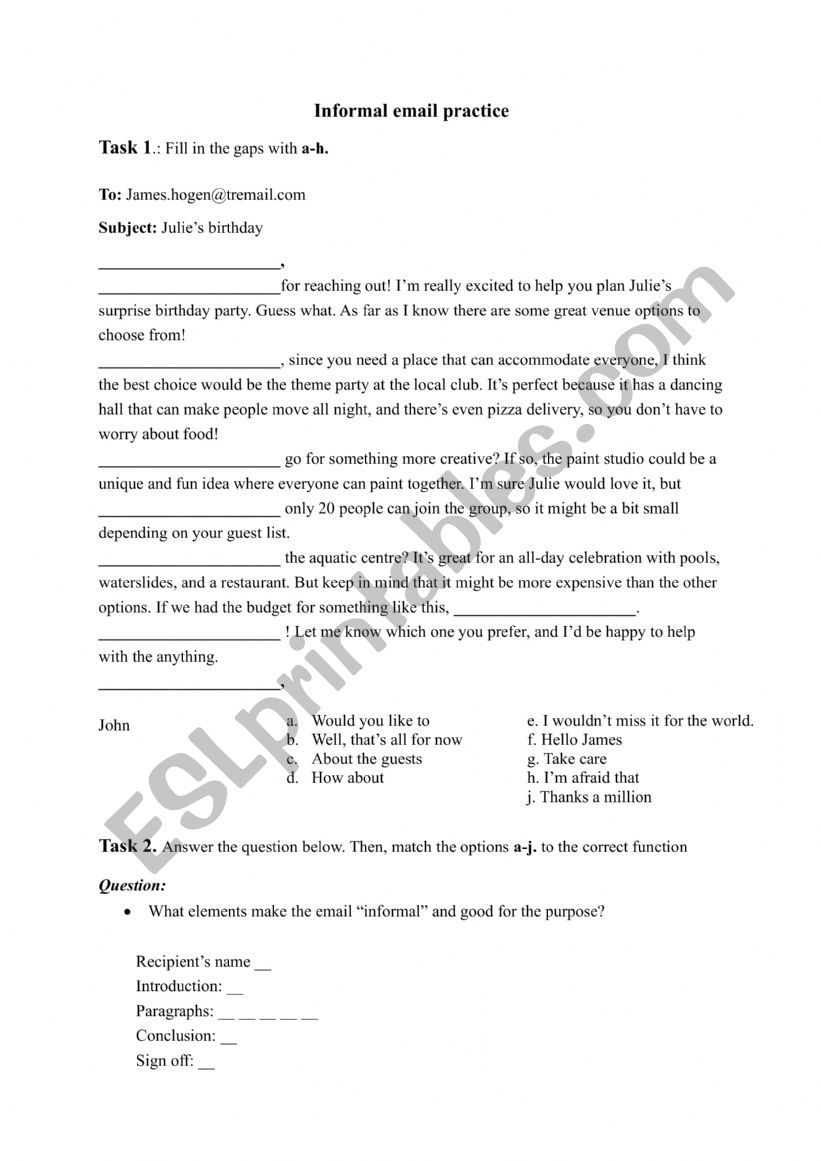 Informal email (email to a friend)
