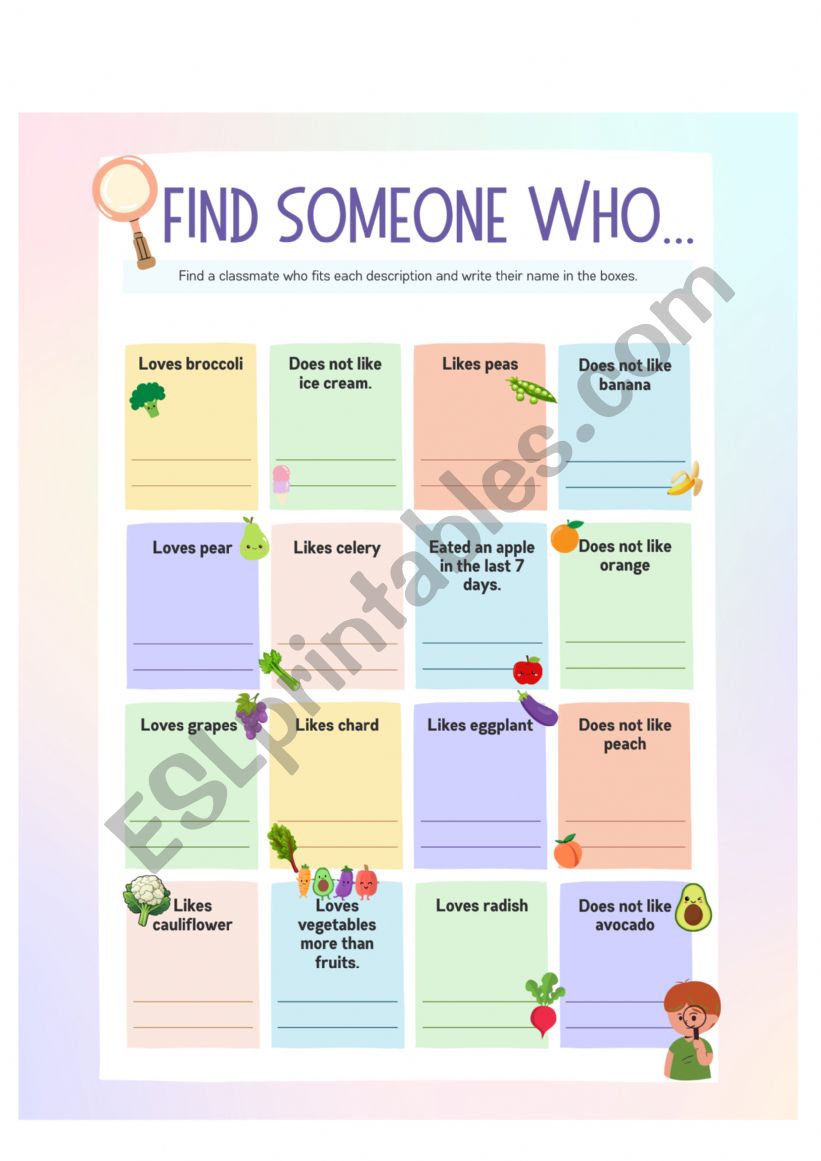 Find someone who (food) worksheet