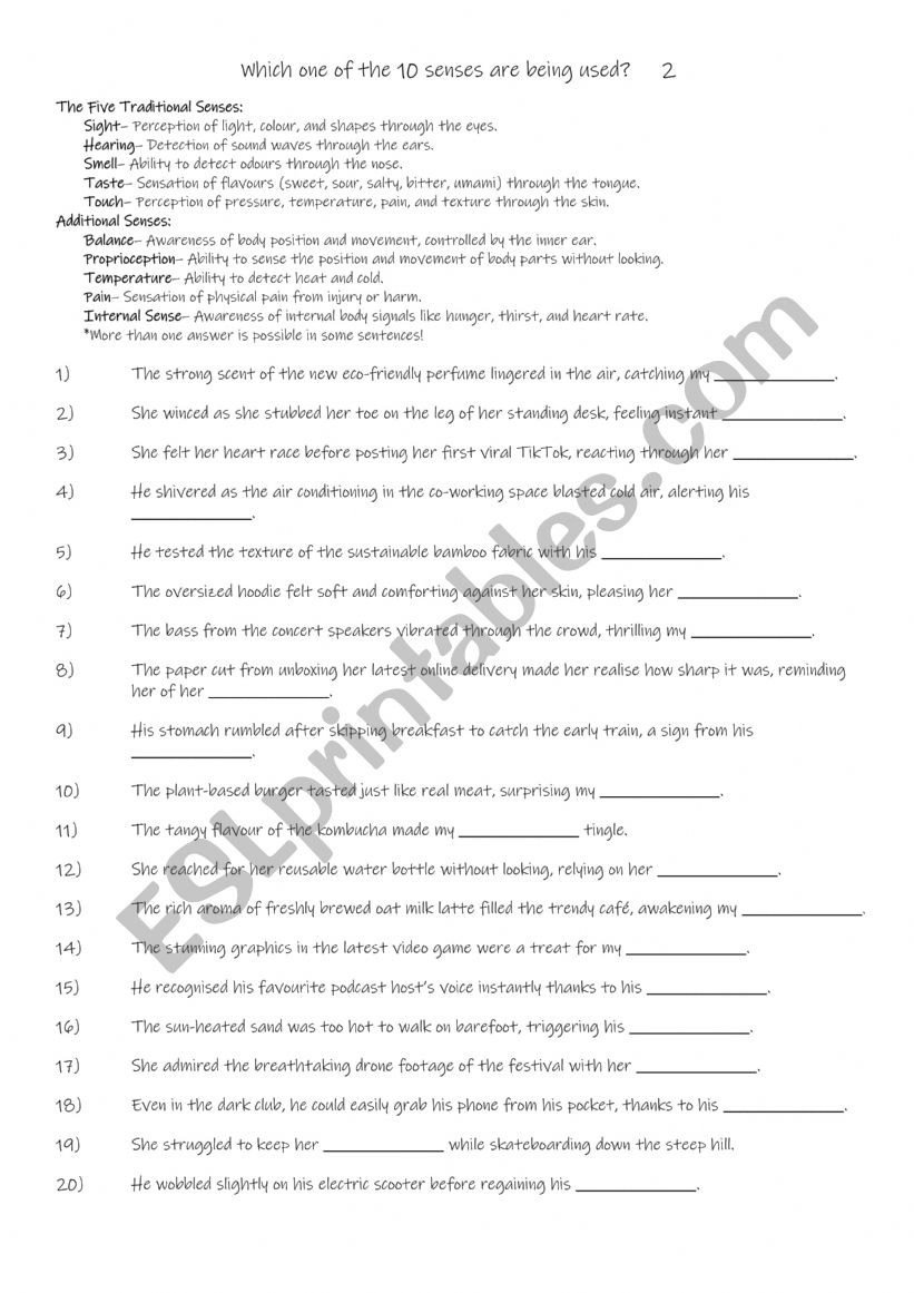 A2+-B1 Which one of the 10 senses is being used     2