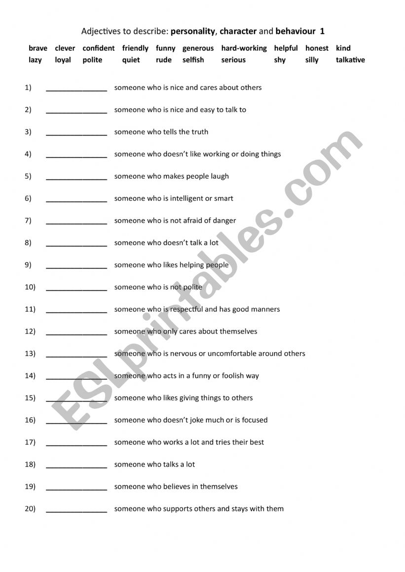 Adjectives to describe personality, character and behaviour 1