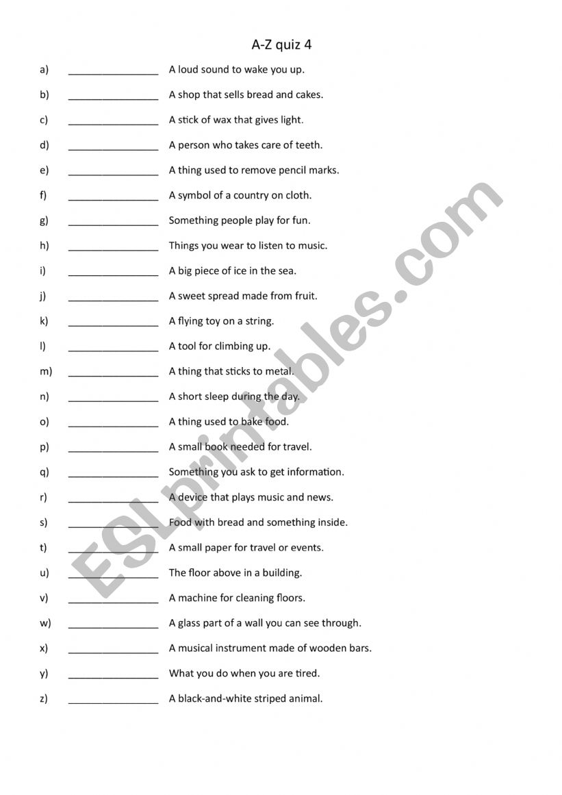 A-Z quiz 4 Warmer, cooler or general revision 