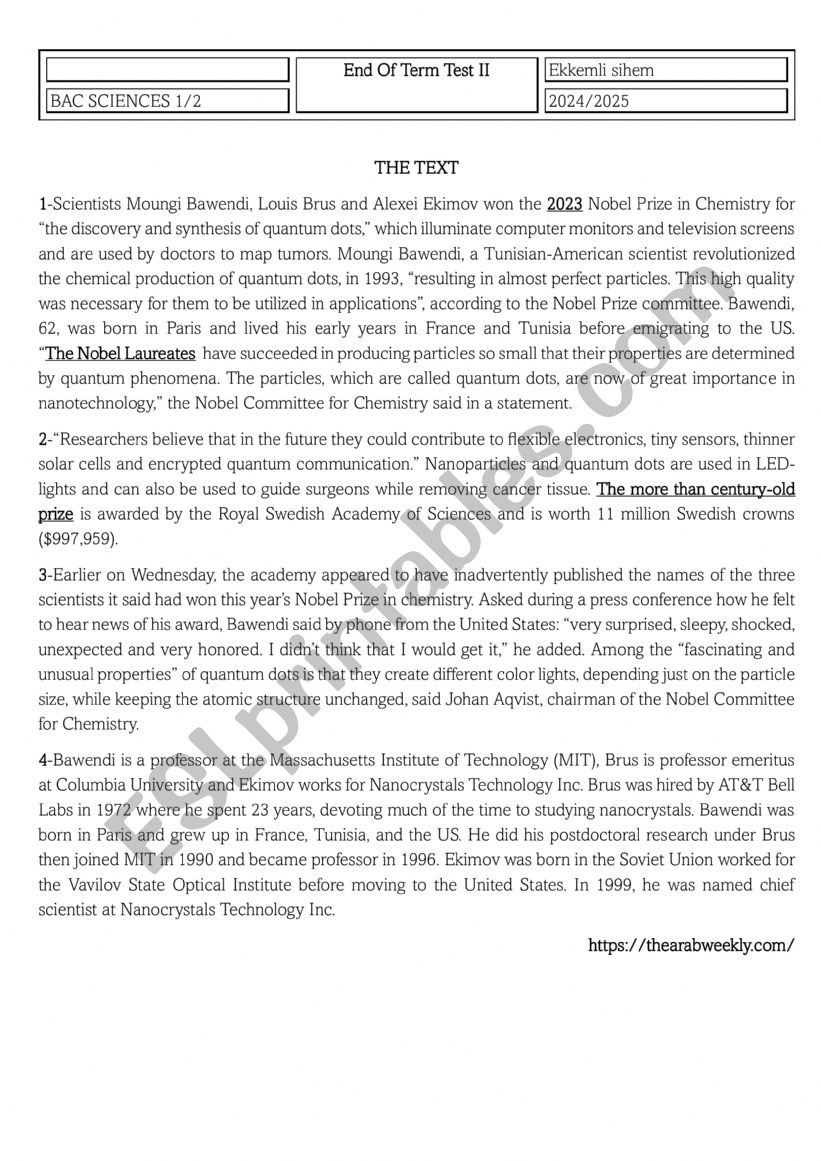 Bac term 2 worksheet