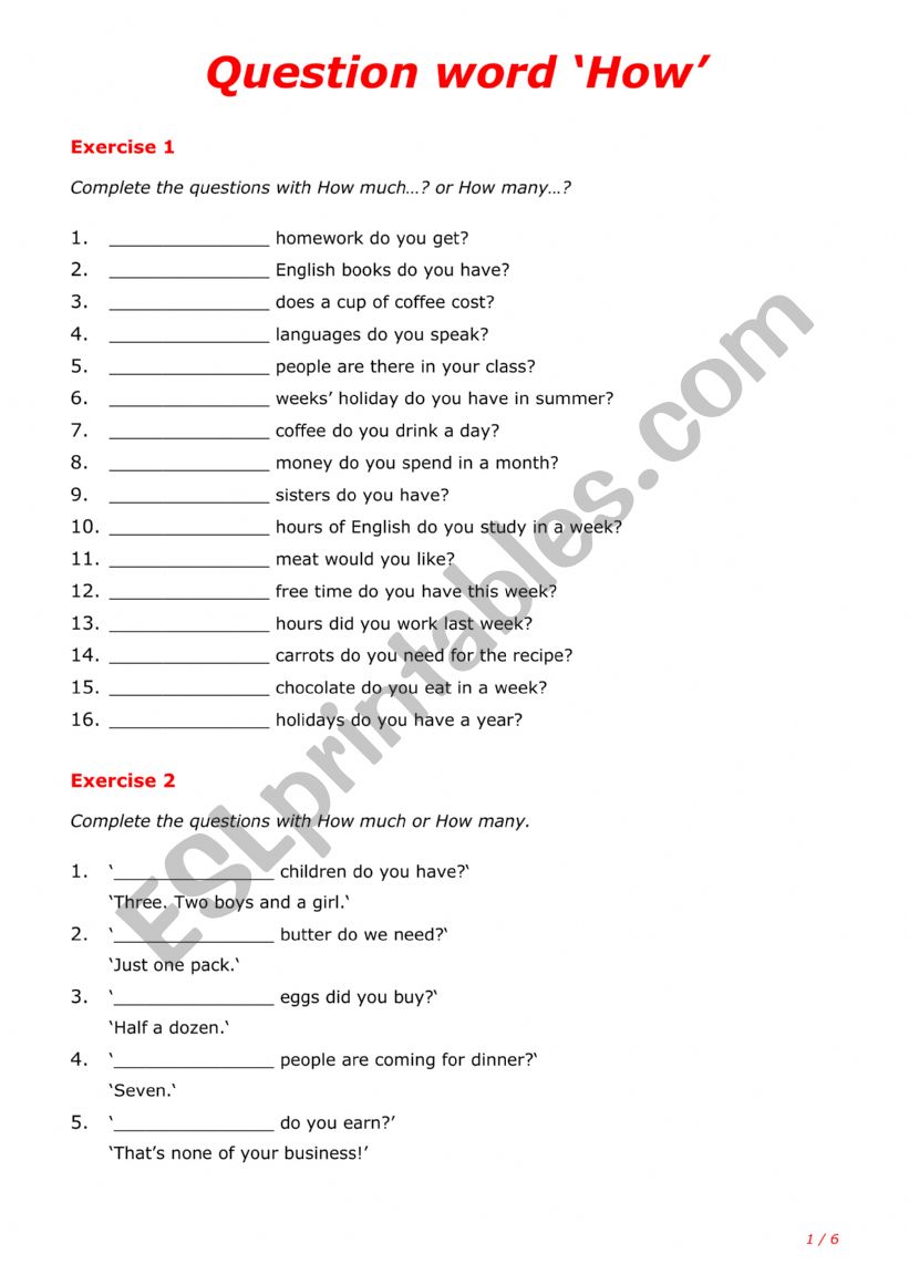 How... ? worksheet
