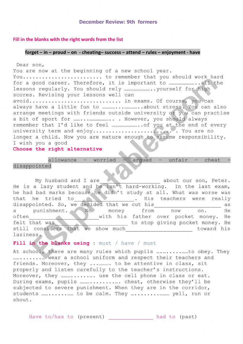 review worksheet