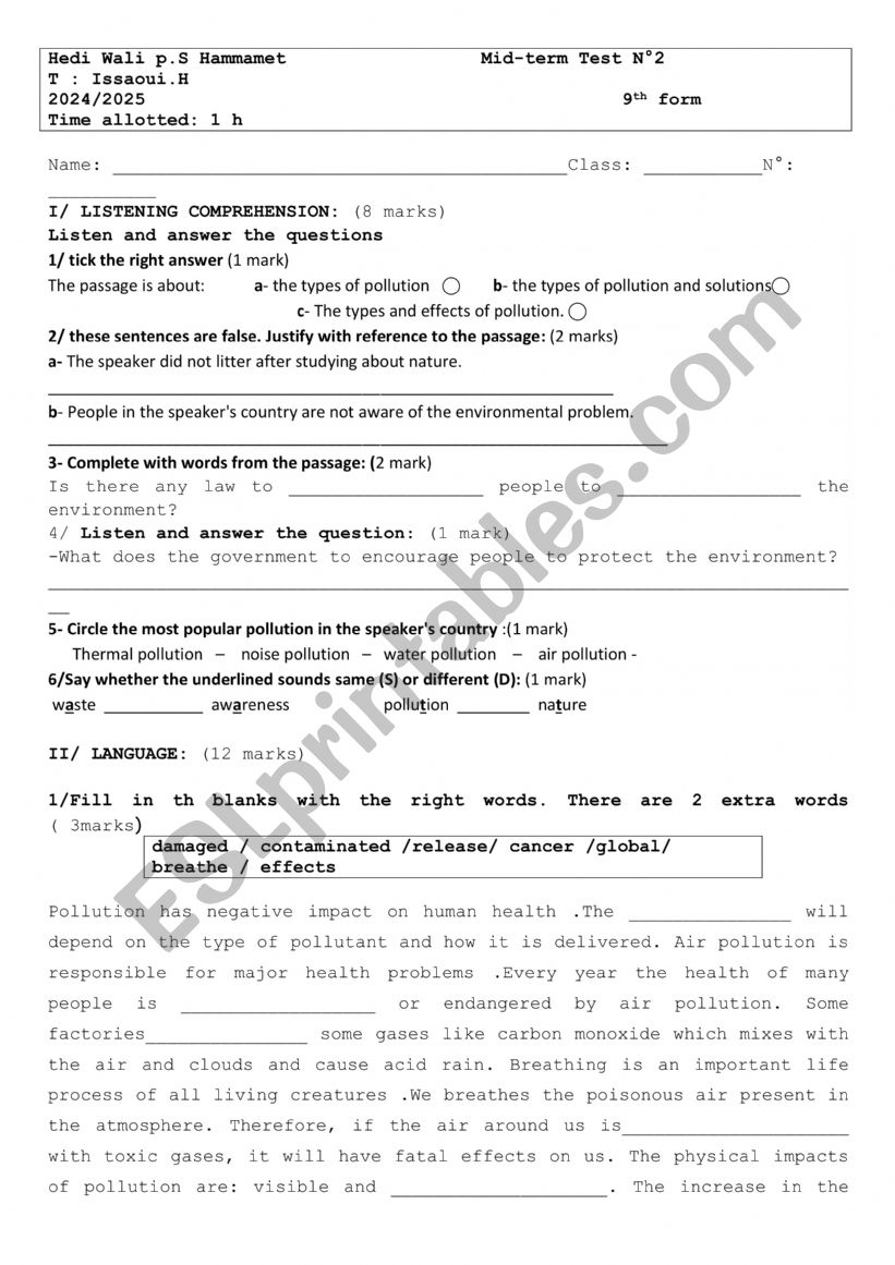 midterm39th form worksheet