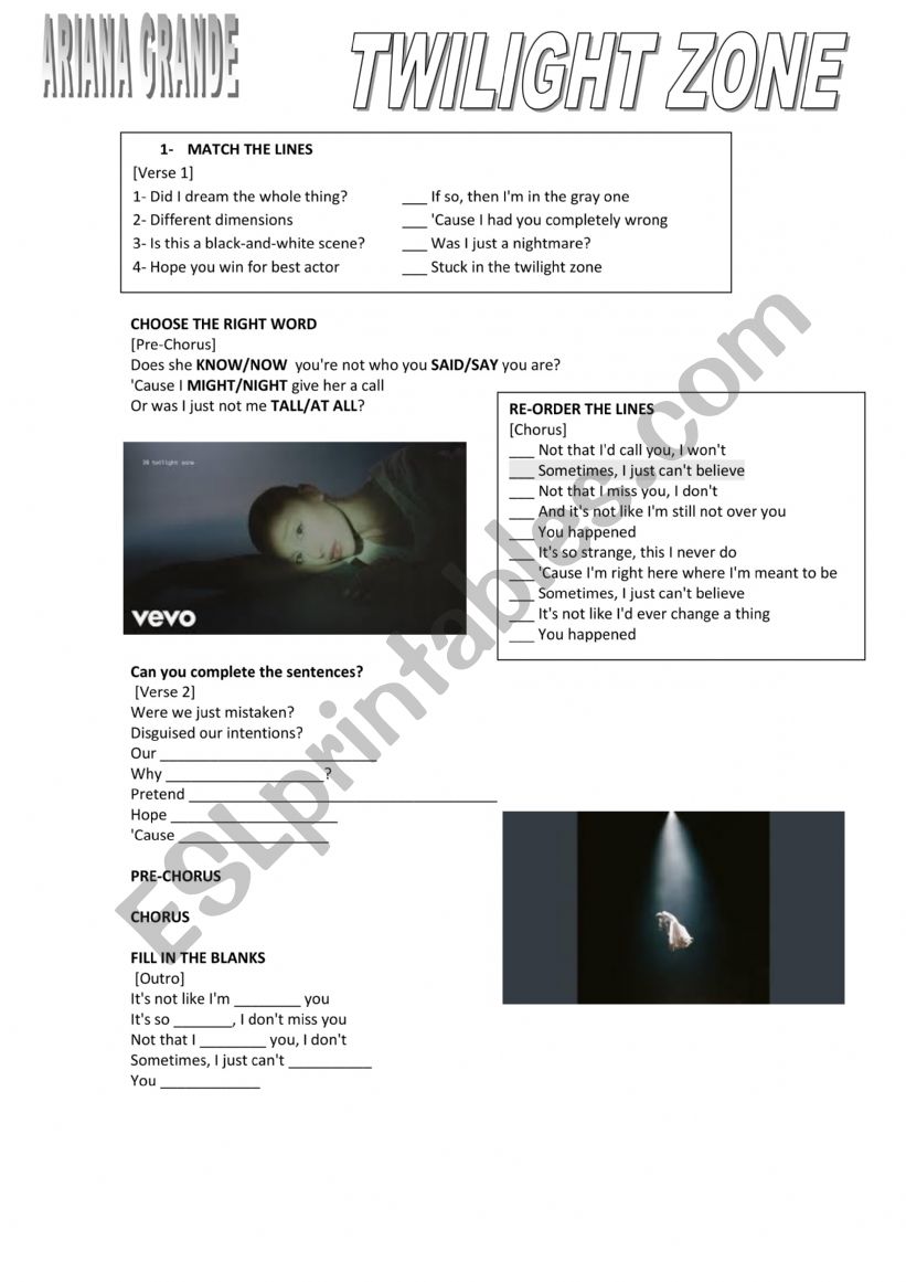 Twilight Zone. Ariana Grande worksheet