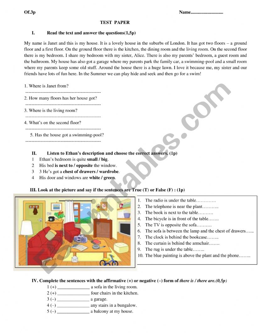 Test Paper  worksheet