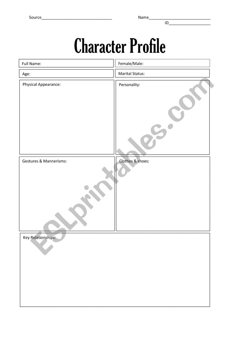 Character Profile worksheet