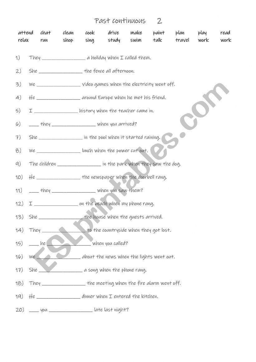 Past continuous 2 worksheet
