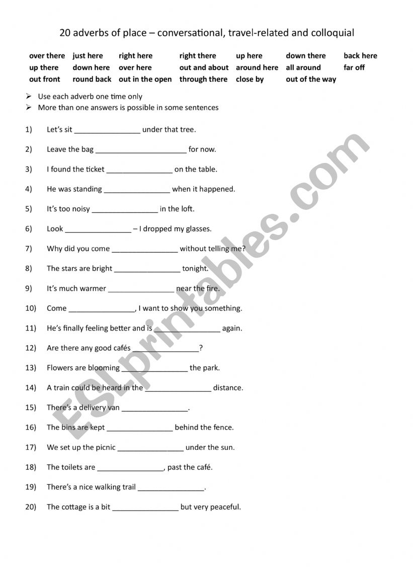 20 adverbs of place – conversational, travel-related and colloquial