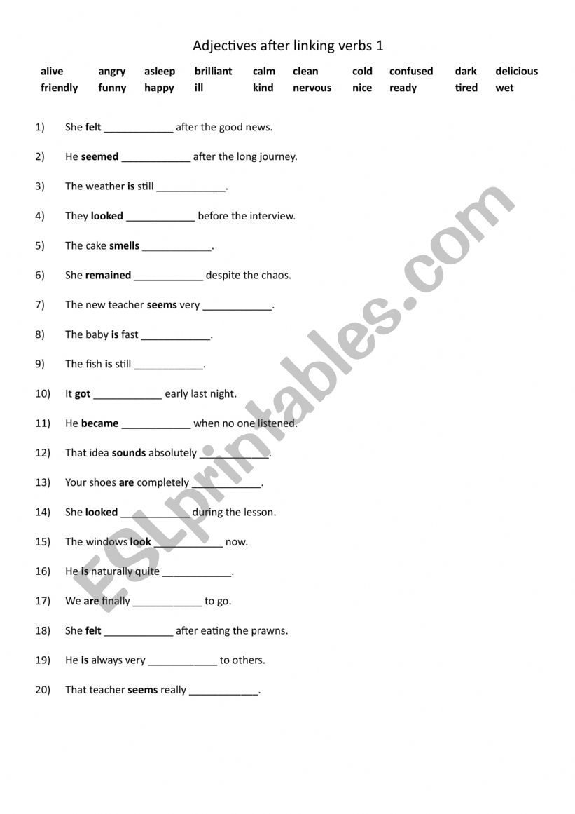 Adjectives after linking verbs 1