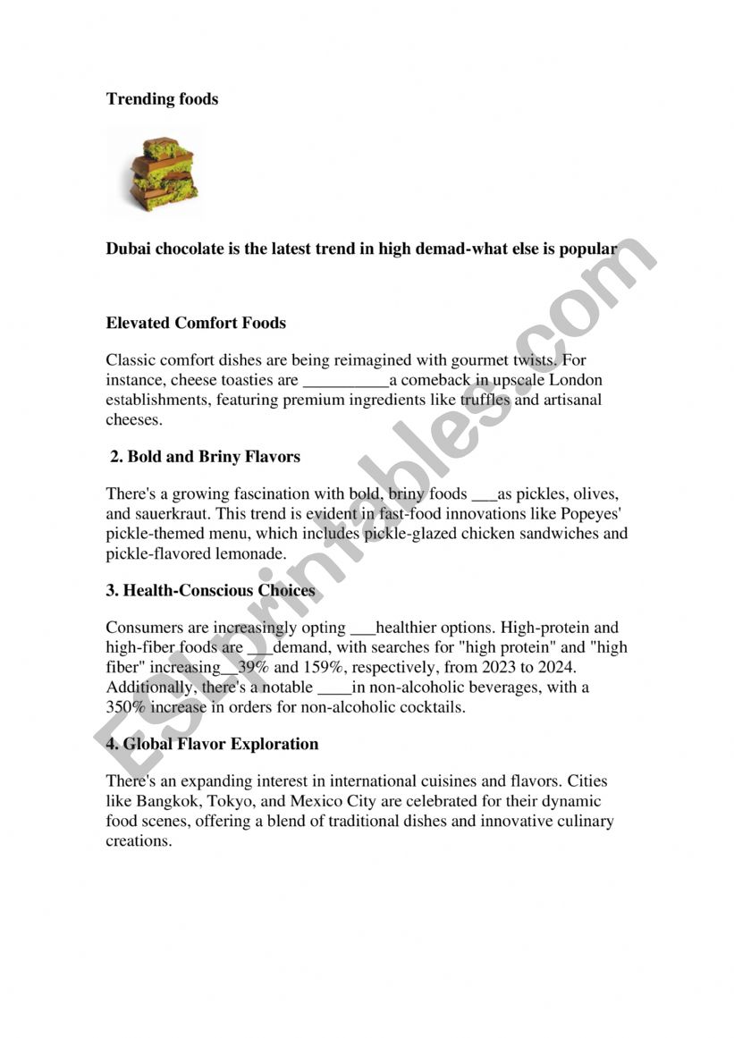 Trending foods worksheet