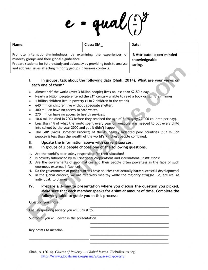 EQUALITY-POVERTY worksheet
